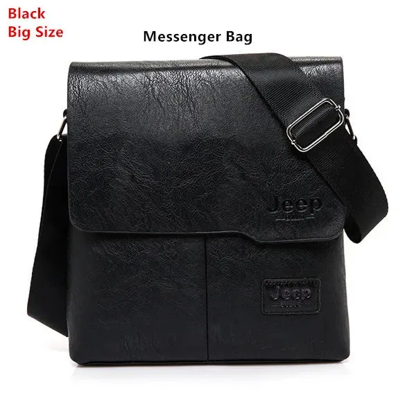 JEEP 2PC/Set Men Leather Messenger Shoulder Business Crossbody Famous Brand Bags