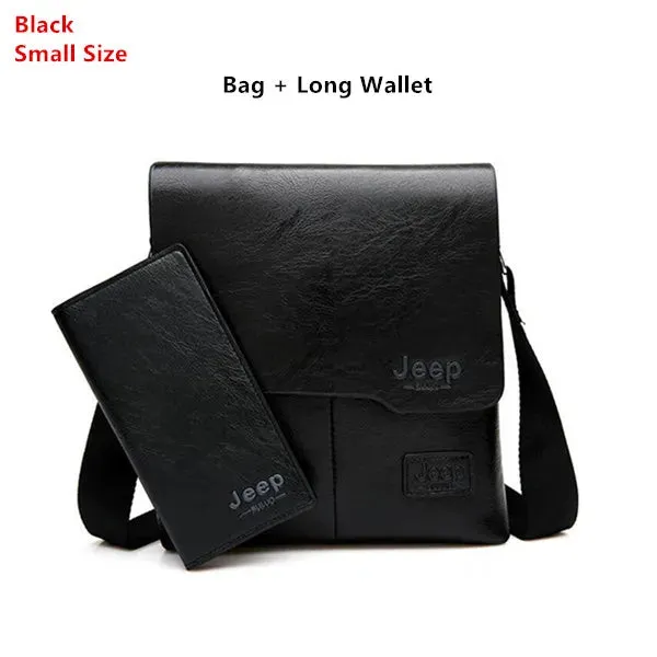 JEEP 2PC/Set Men Leather Messenger Shoulder Business Crossbody Famous Brand Bags