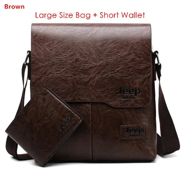 JEEP 2PC/Set Men Leather Messenger Shoulder Business Crossbody Famous Brand Bags
