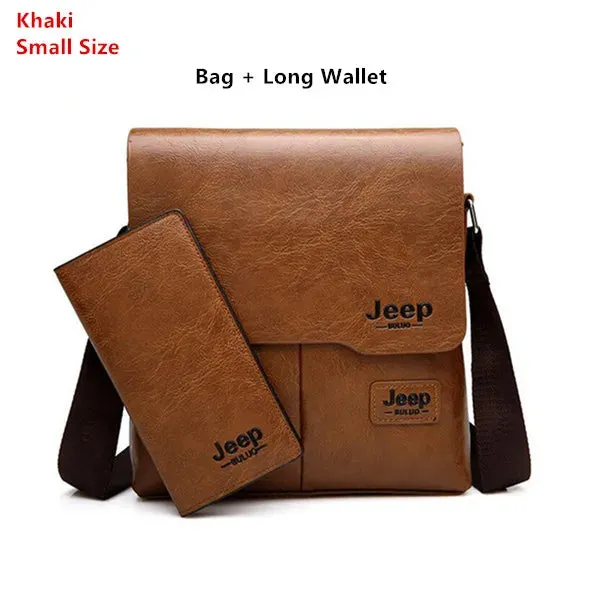 JEEP 2PC/Set Men Leather Messenger Shoulder Business Crossbody Famous Brand Bags