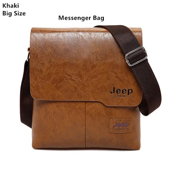JEEP 2PC/Set Men Leather Messenger Shoulder Business Crossbody Famous Brand Bags