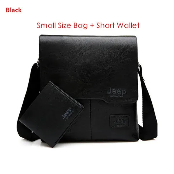 JEEP 2PC/Set Men Leather Messenger Shoulder Business Crossbody Famous Brand Bags
