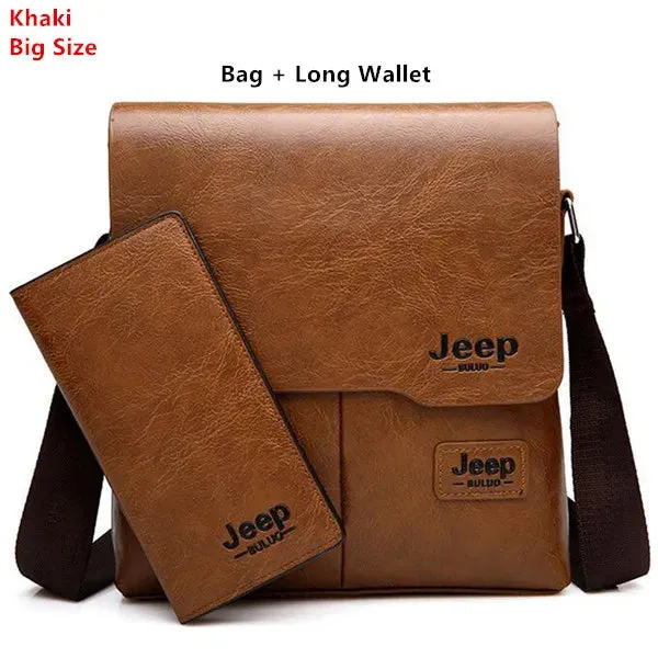 JEEP 2PC/Set Men Leather Messenger Shoulder Business Crossbody Famous Brand Bags