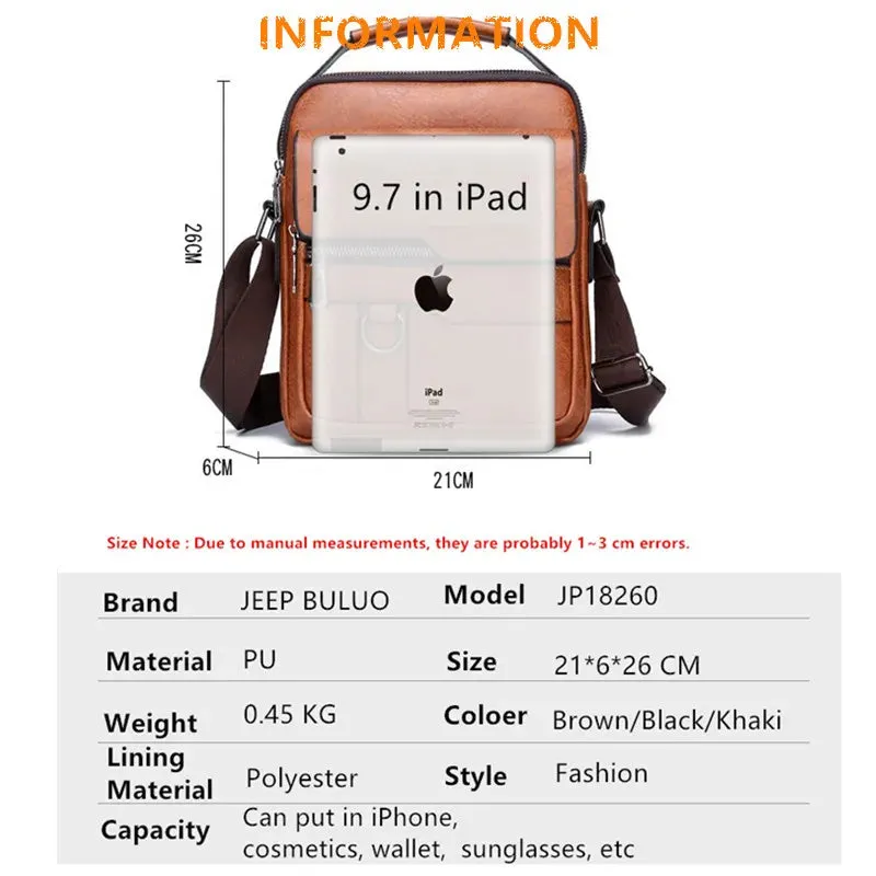 JEEP Crossbody Messenger Bags Business Brand Shoulder New Leather For Men