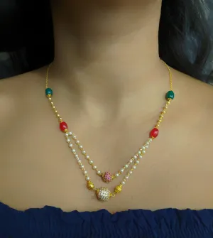 Latest Short Necklace Designs in Gold Finish Diamomnd Round Balls 2 Layer Necklace