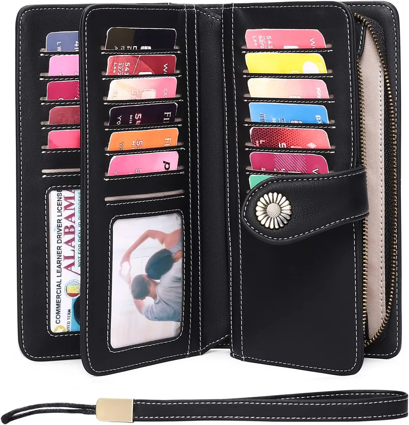 Leather Clutch for Women with Zipper Coin Pocket & Wristlet