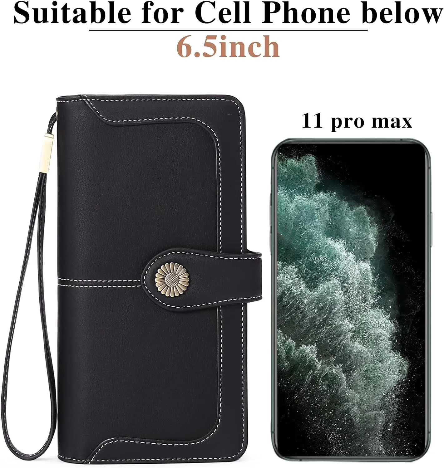 Leather Clutch for Women with Zipper Coin Pocket & Wristlet