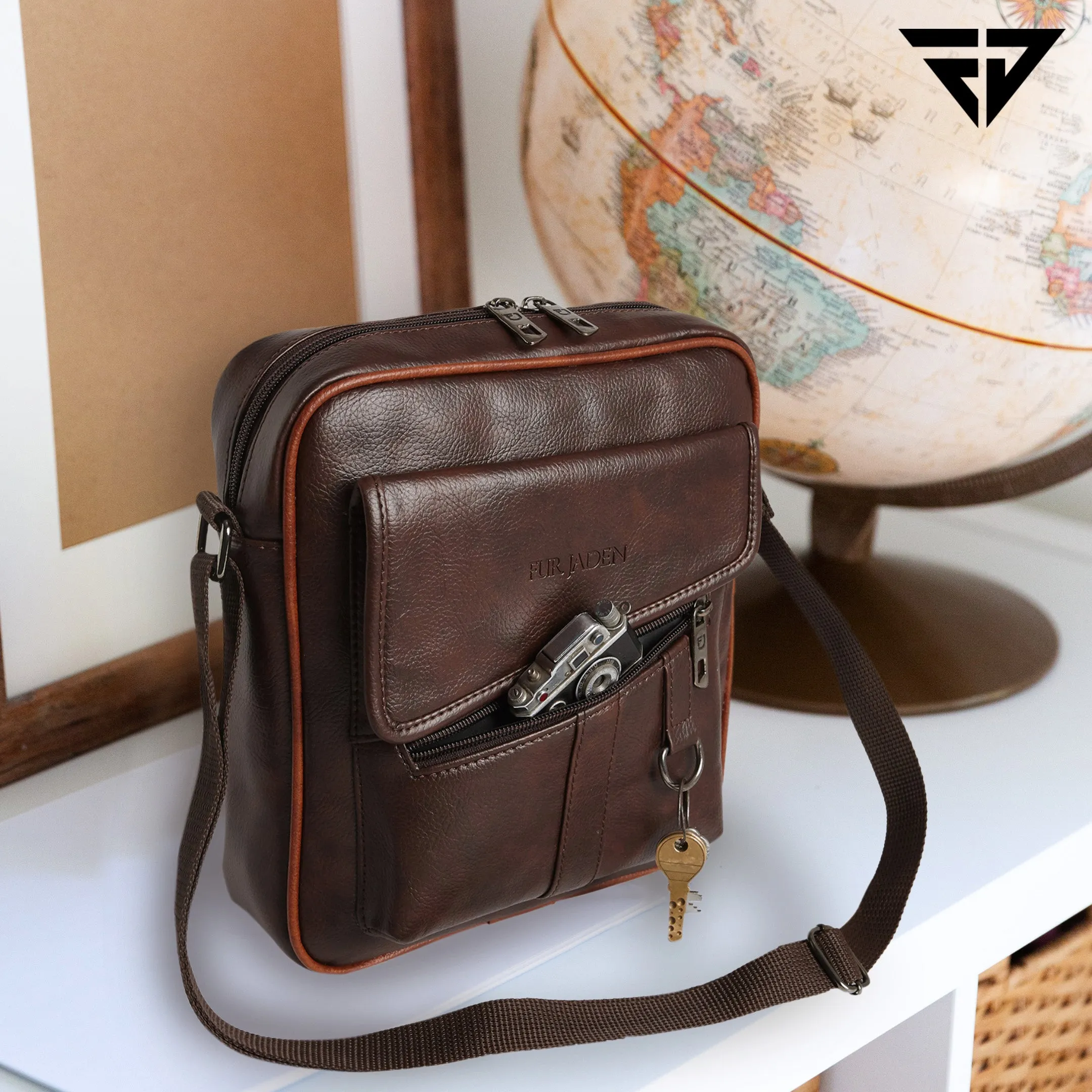 Leatherette Crossbody Sling Bag (Brown)