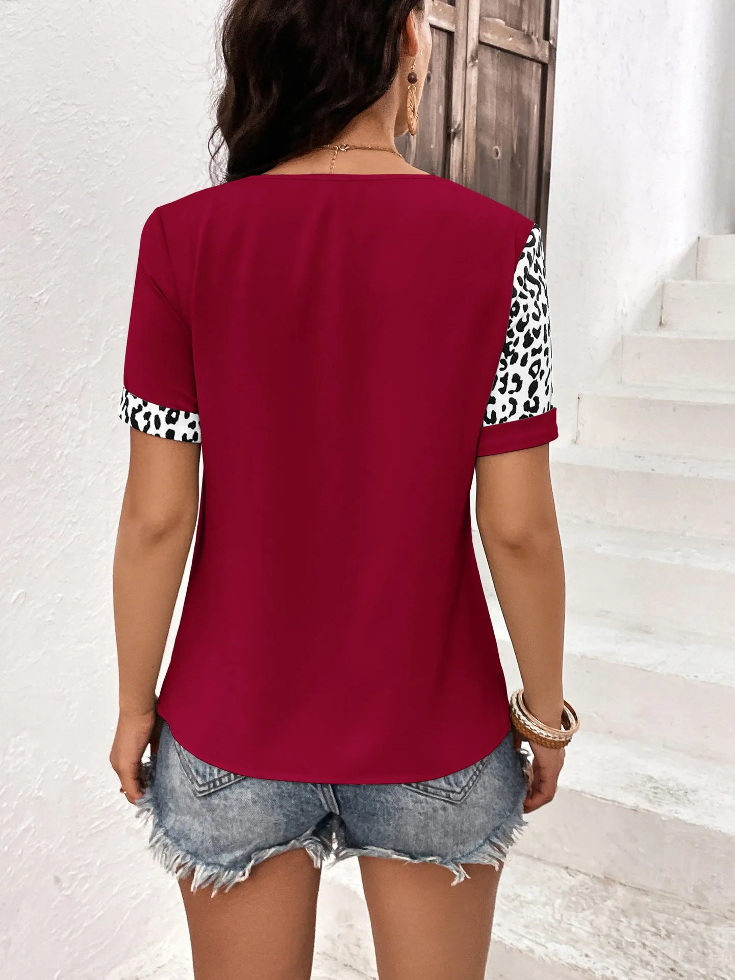 Leopard Print Round Neck Short Sleeve Tee (3 Colors)