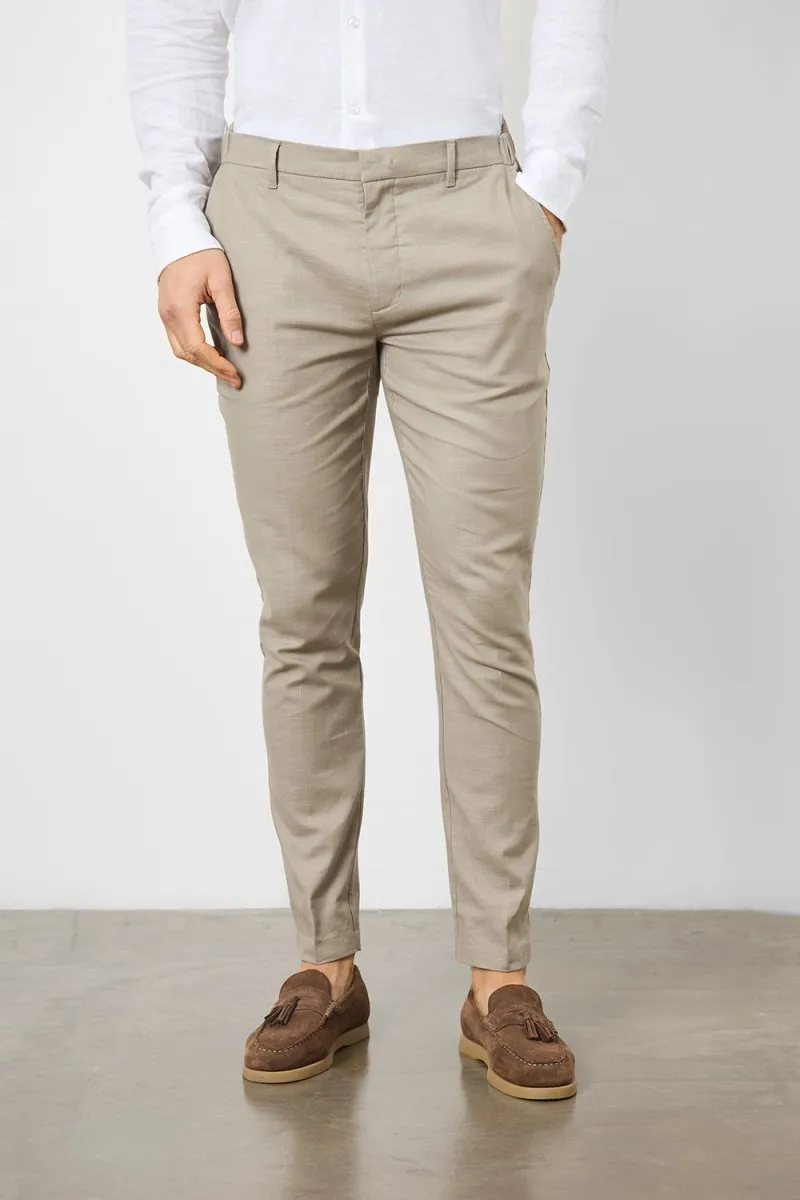 Linen Blend Suit Trousers in Dark Stone
