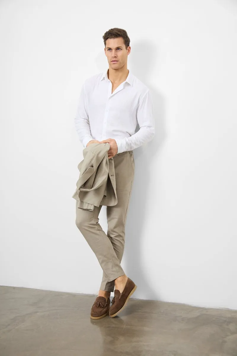 Linen Blend Suit Trousers in Dark Stone