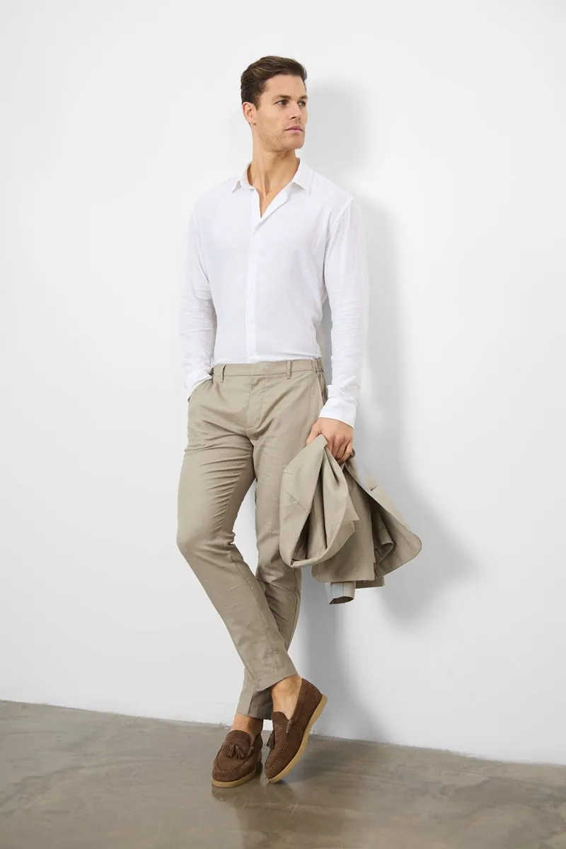 Linen Blend Suit Trousers in Dark Stone
