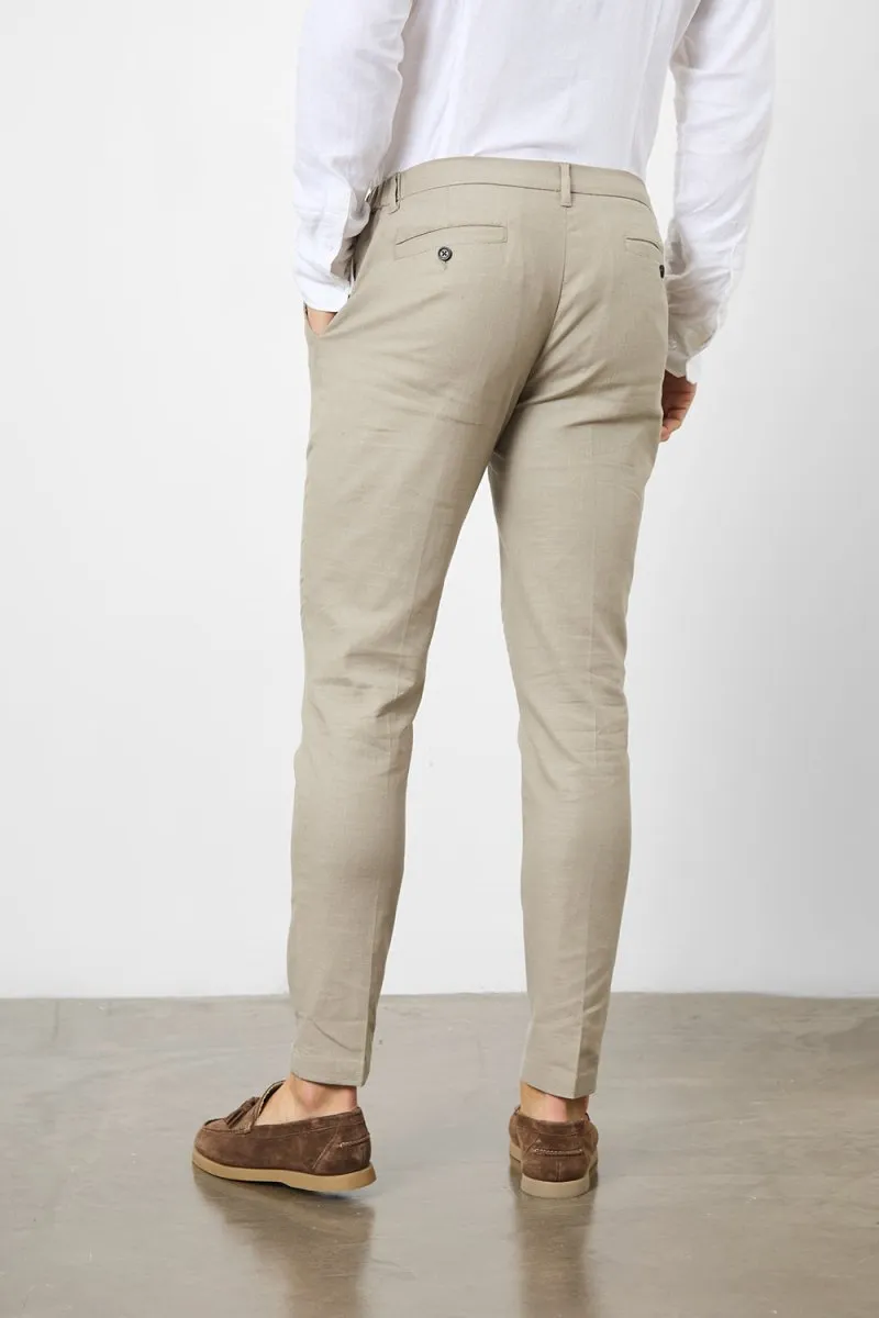 Linen Blend Suit Trousers in Dark Stone