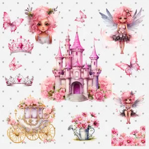 Little Princess Clipart, Watercolor Princess Clipart,Little Princess Ornaments, Baby Princess, Castle Sublimation Design, Princess Birthday, Fairytale Princes 008