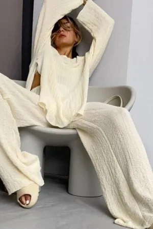 long-sleeved loose crepe casual suit