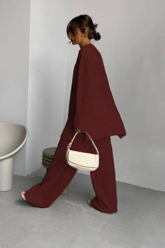 long-sleeved loose crepe casual suit