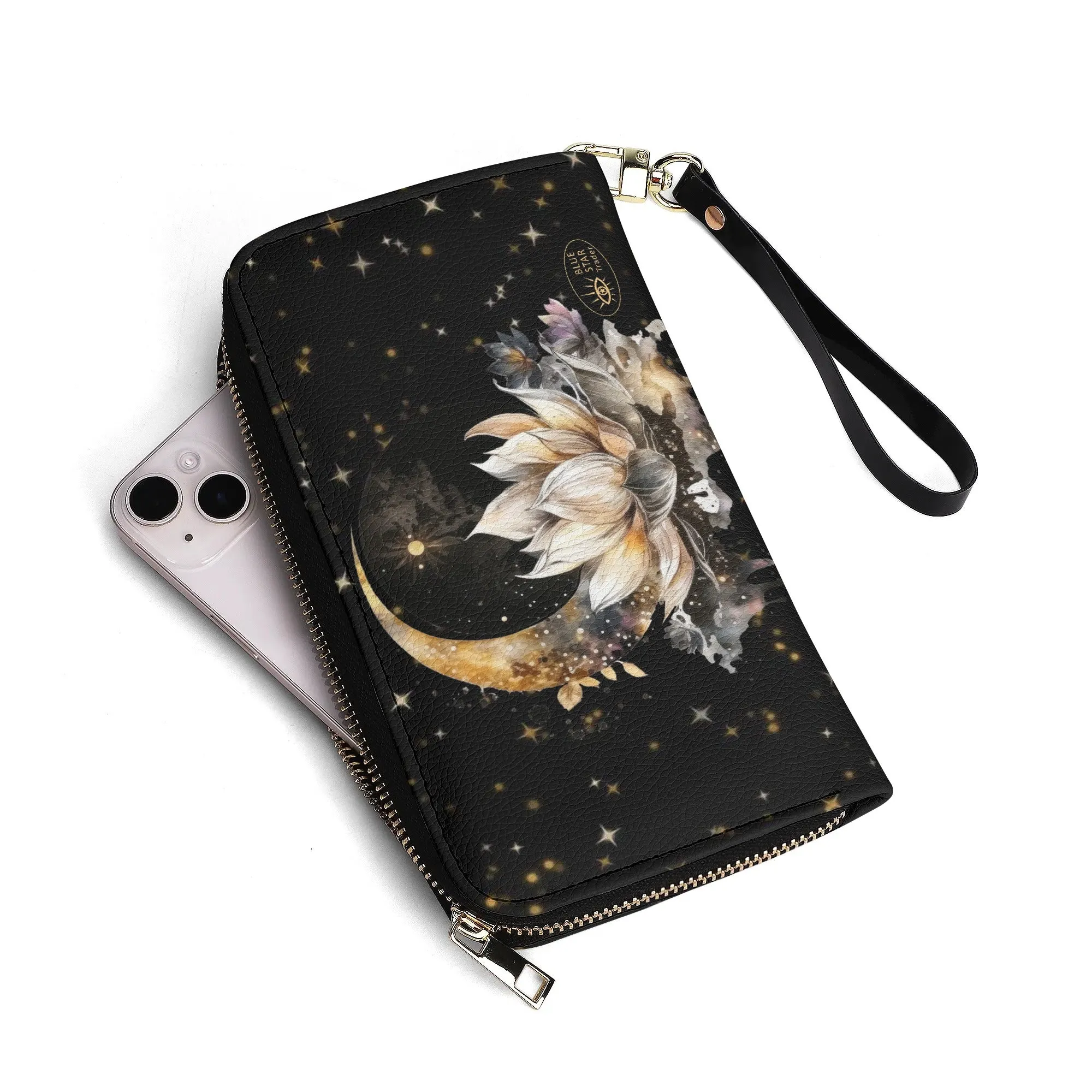 Lotus Moon Vegan Leather Zipper Wallet