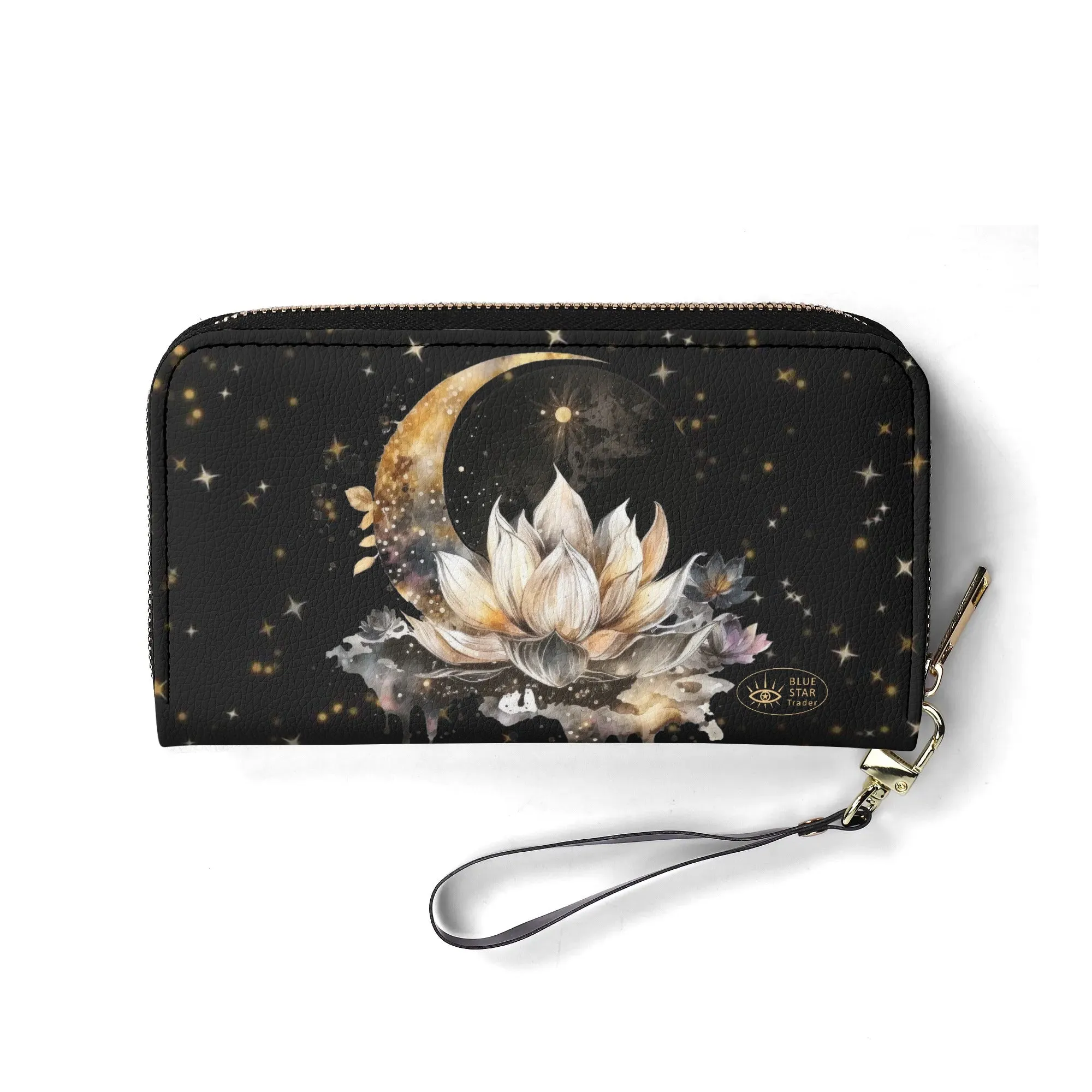 Lotus Moon Vegan Leather Zipper Wallet