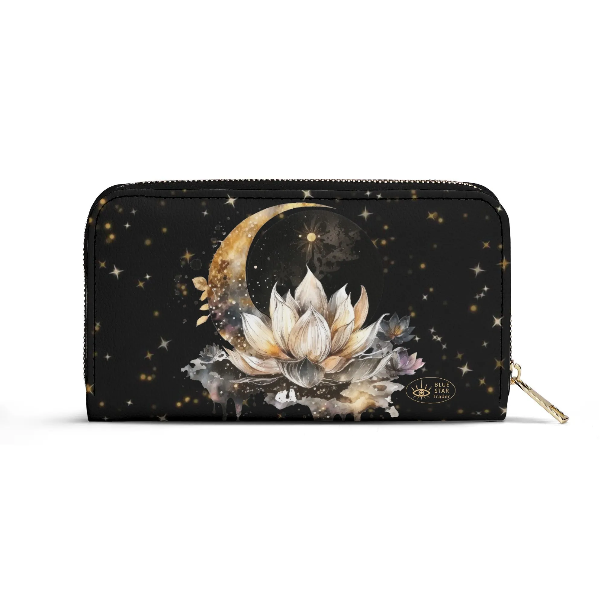 Lotus Moon Vegan Leather Zipper Wallet