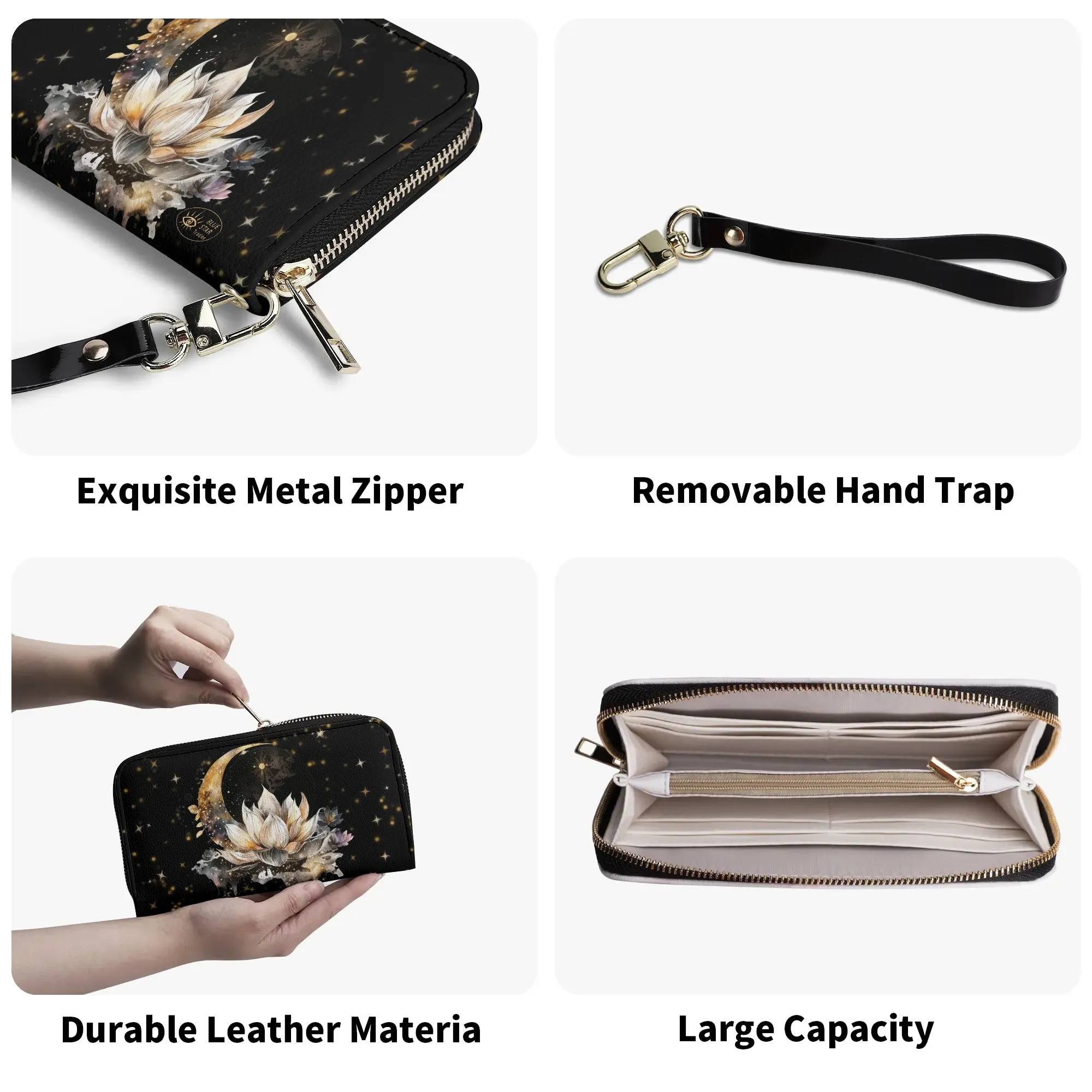Lotus Moon Vegan Leather Zipper Wallet