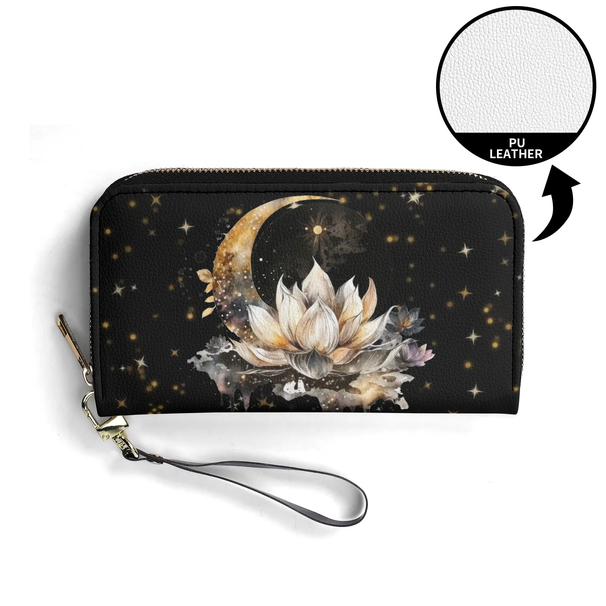 Lotus Moon Vegan Leather Zipper Wallet