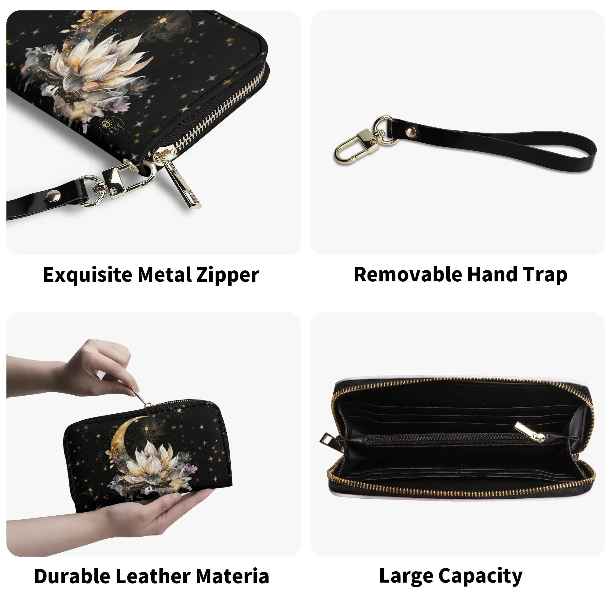 Lotus Moon Vegan Leather Zipper Wallet