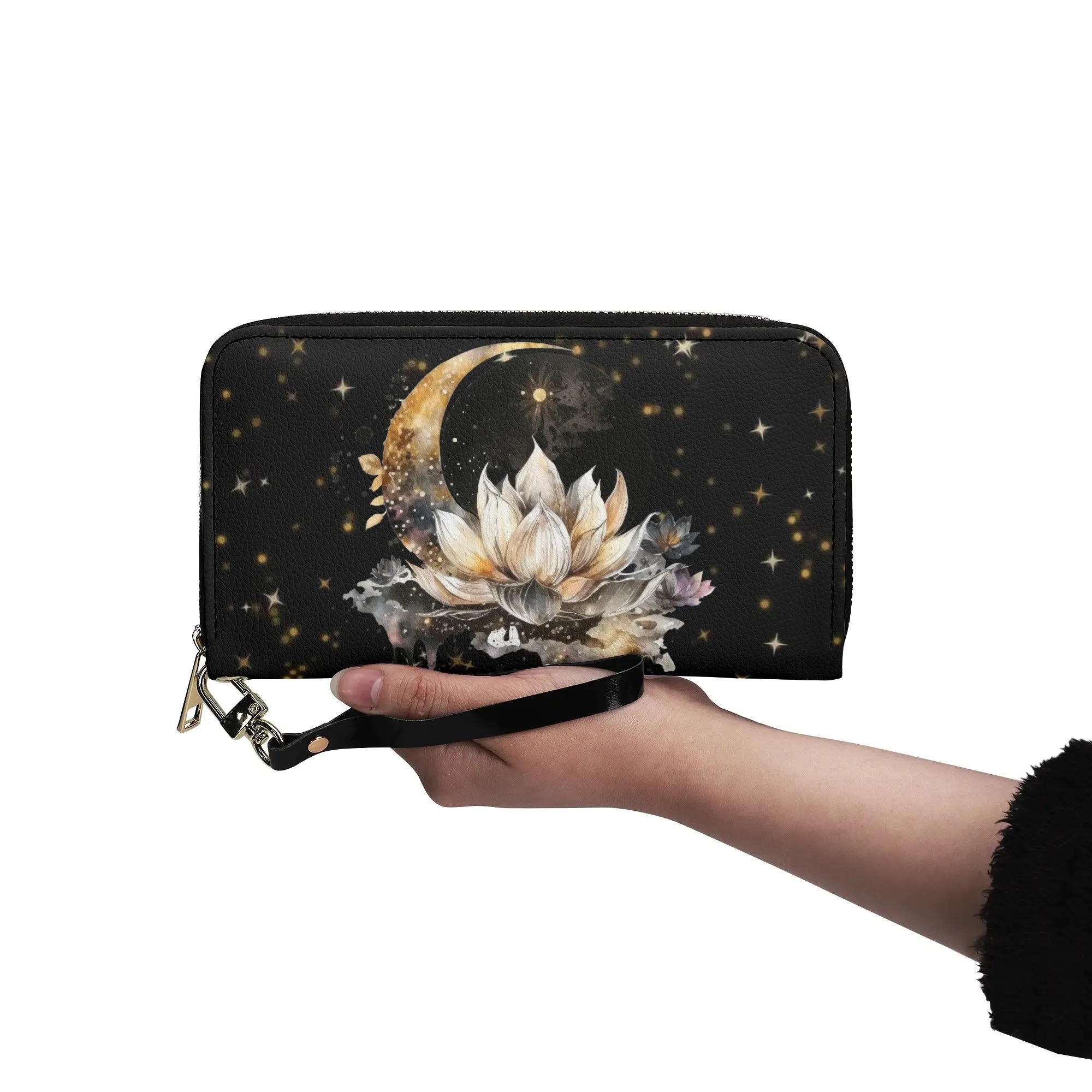 Lotus Moon Vegan Leather Zipper Wallet