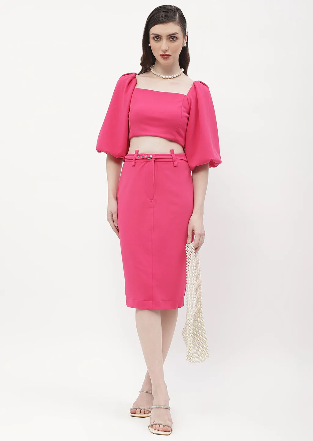 Madame Belted Waisted Hot Pink Pencil Skirt