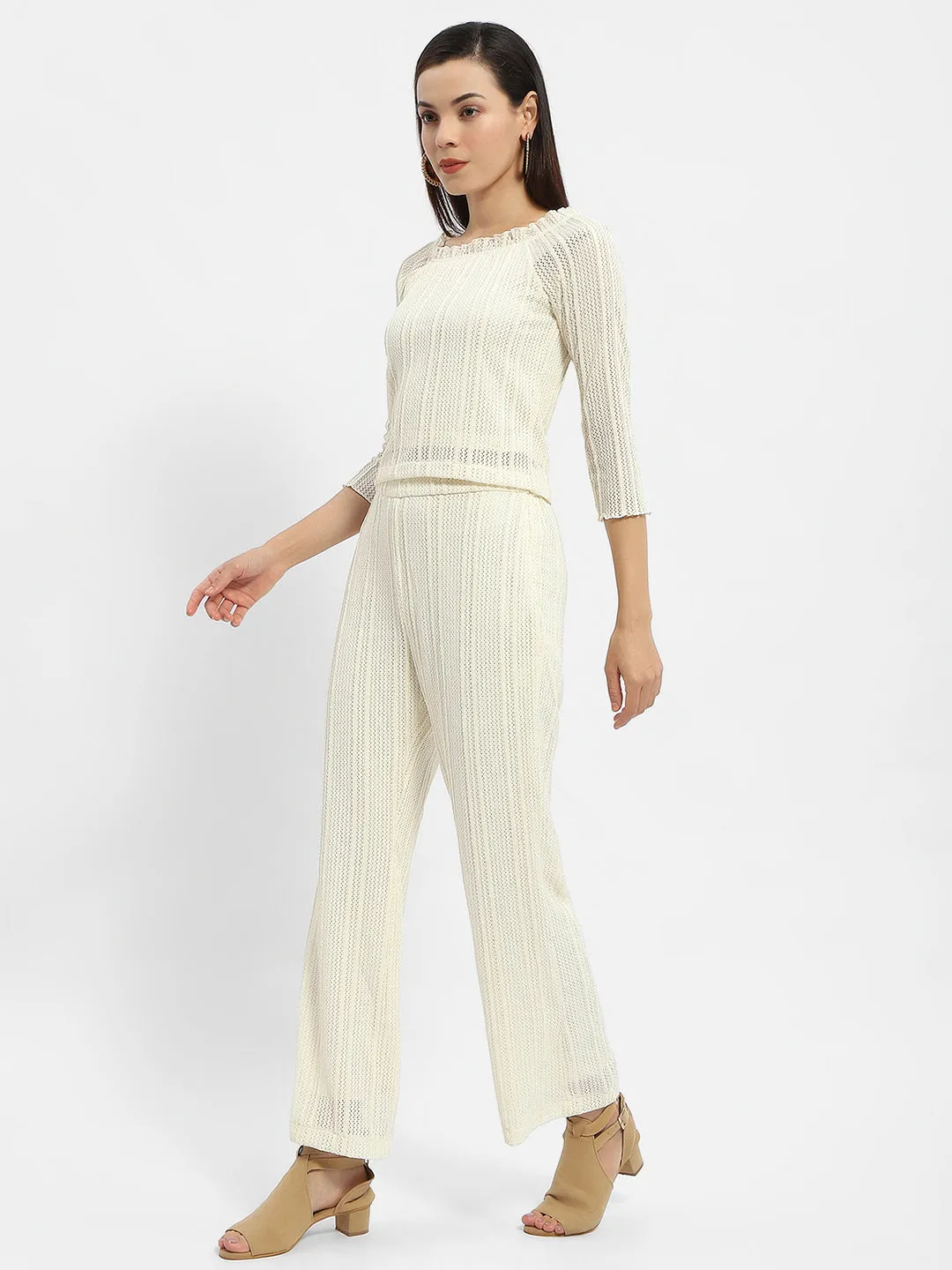 Madame Frill Round Neck Off-White Two Piece Co-Ord Set