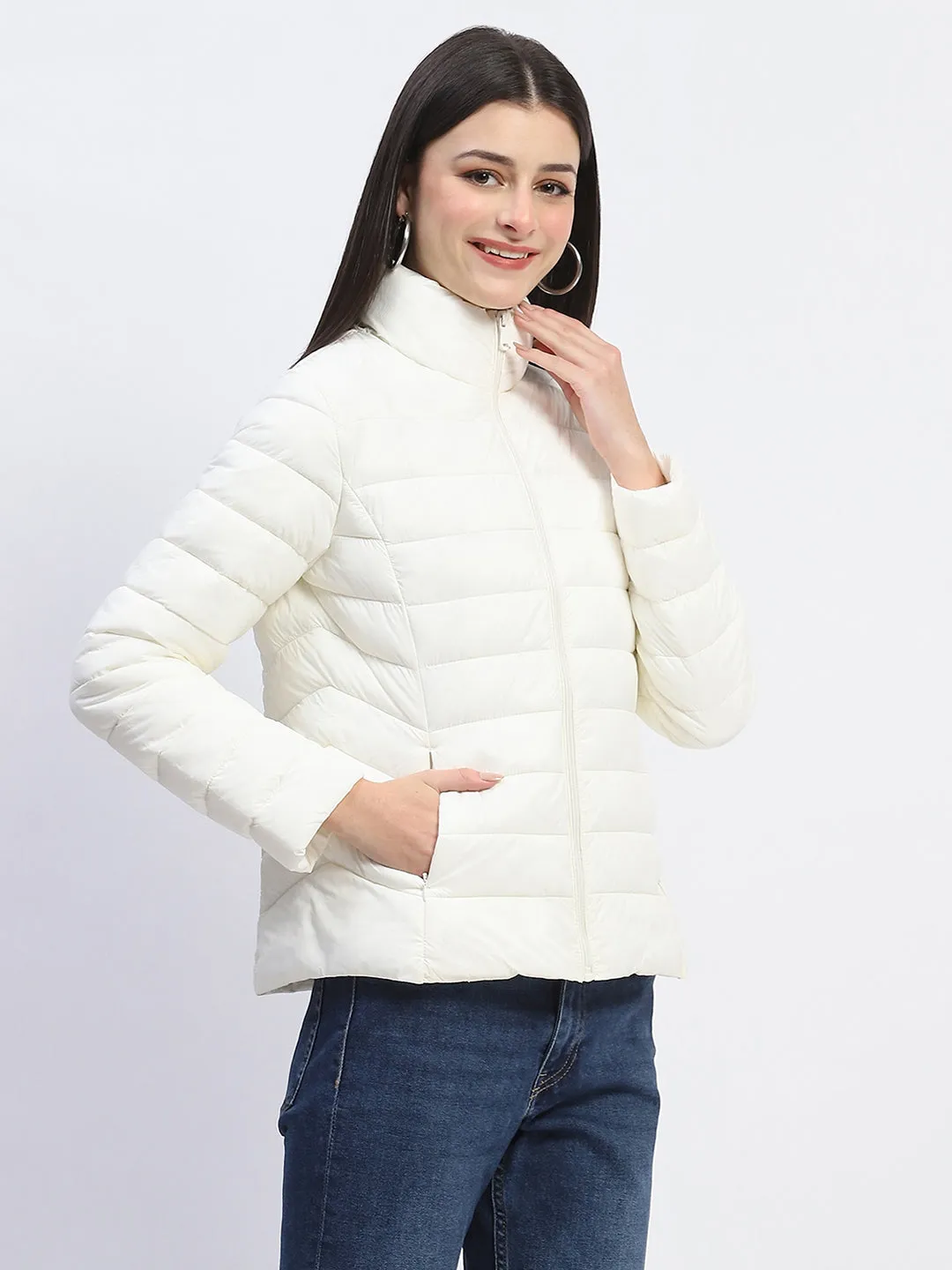 Madame Nylon White Quilted Jacket