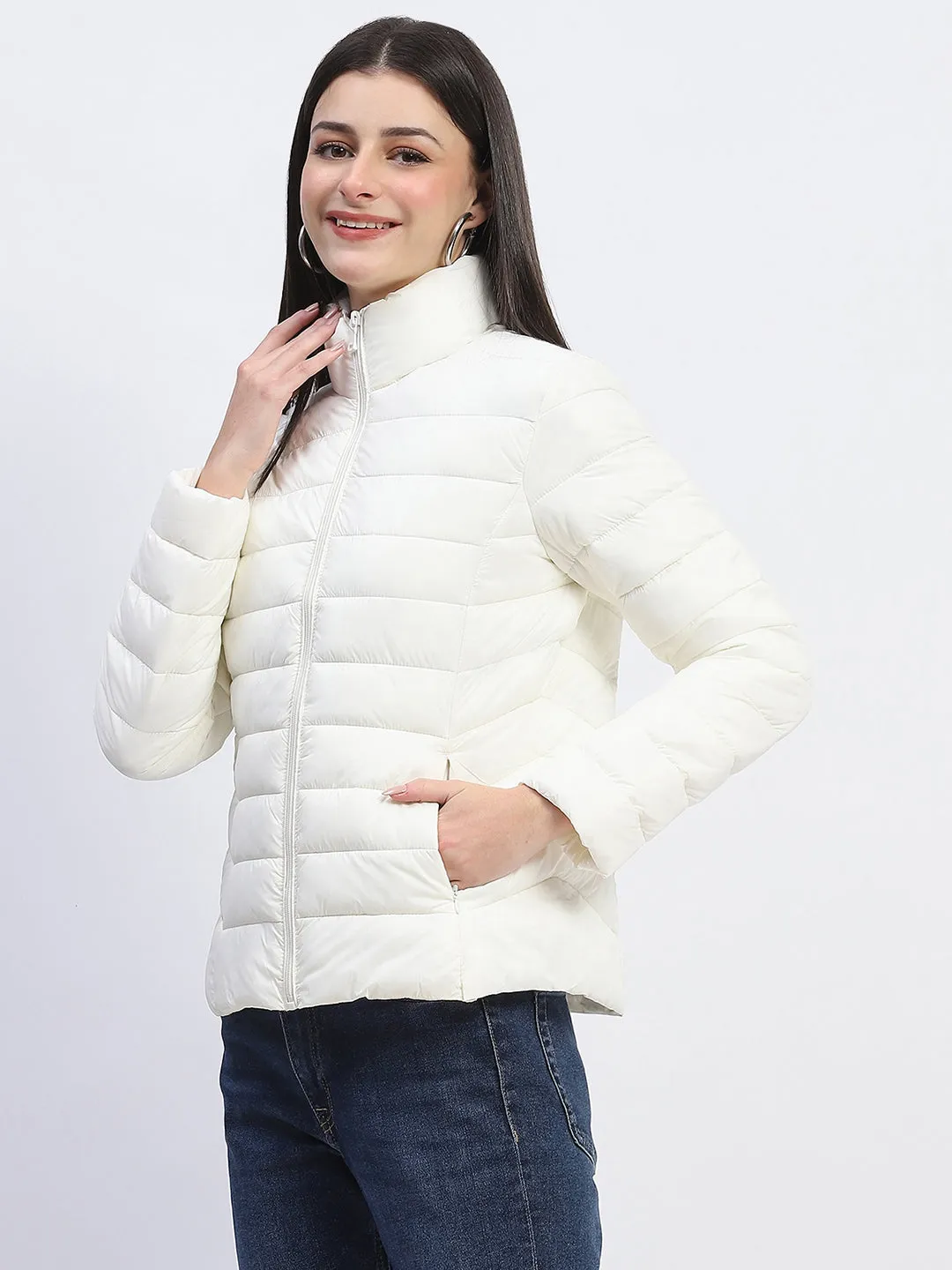 Madame Nylon White Quilted Jacket