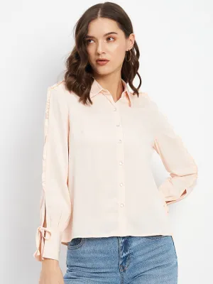 Madame Ruffle Adorned Sleeve Light Peach Shirt