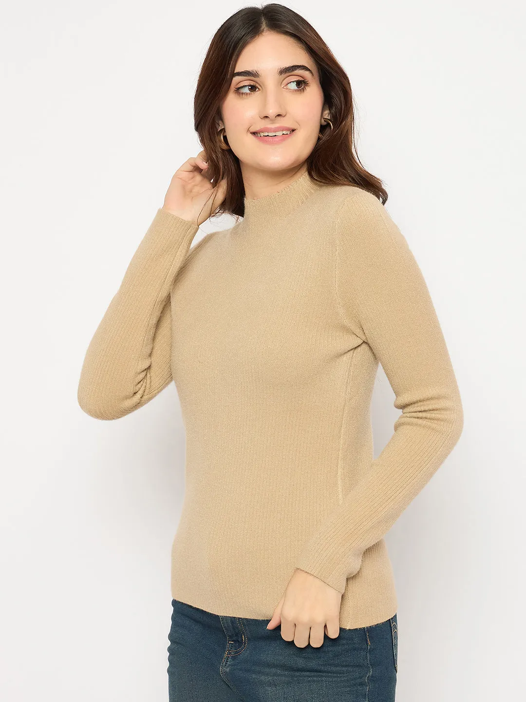 Madame Turtle Neck Full Sleeve Brown Sweater