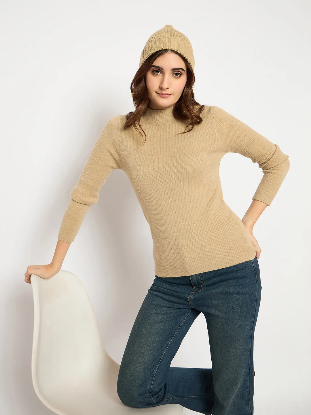 Madame Turtle Neck Full Sleeve Brown Sweater