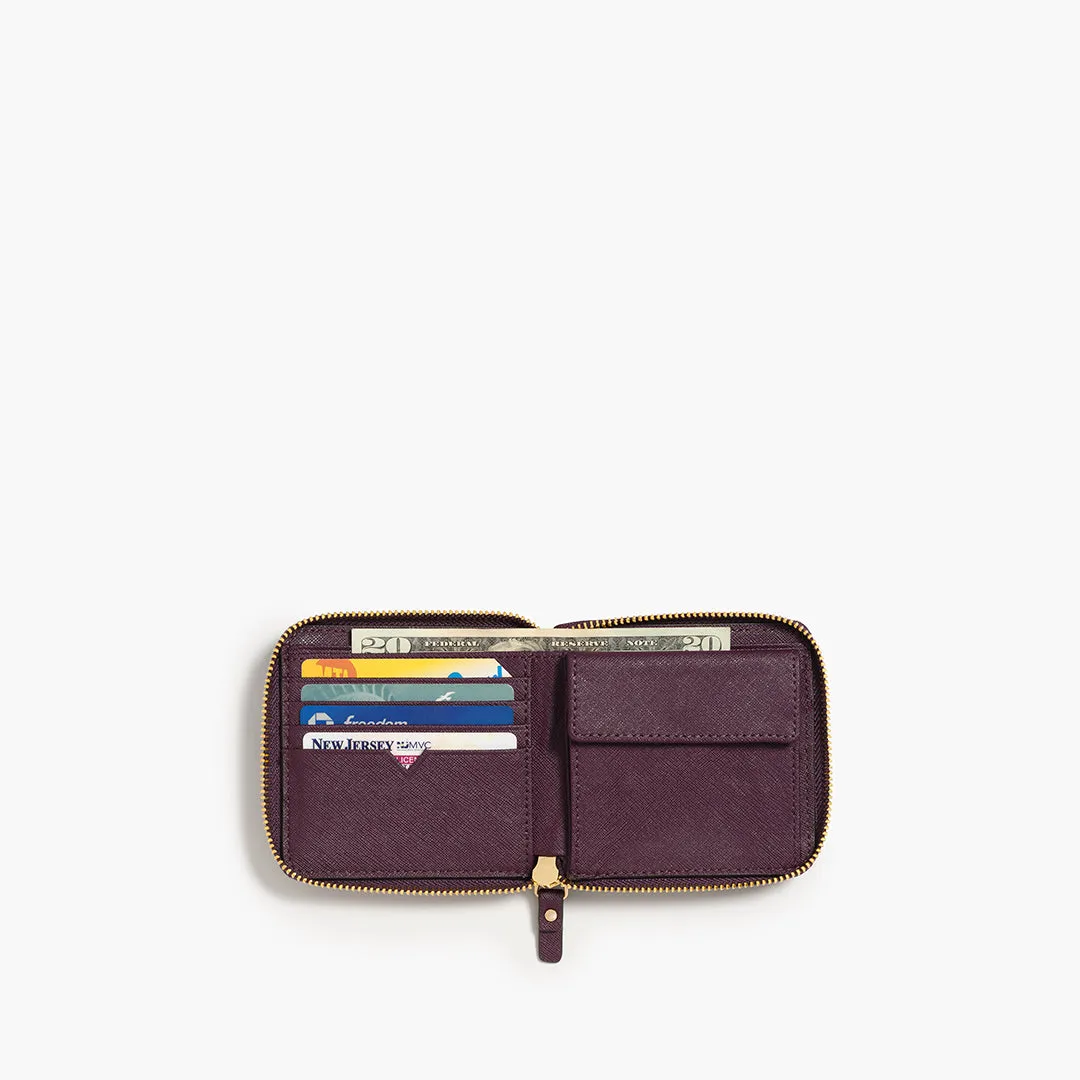 Mallorca Small Wallet - Saffiano Leather - Plum / Gold / Grey