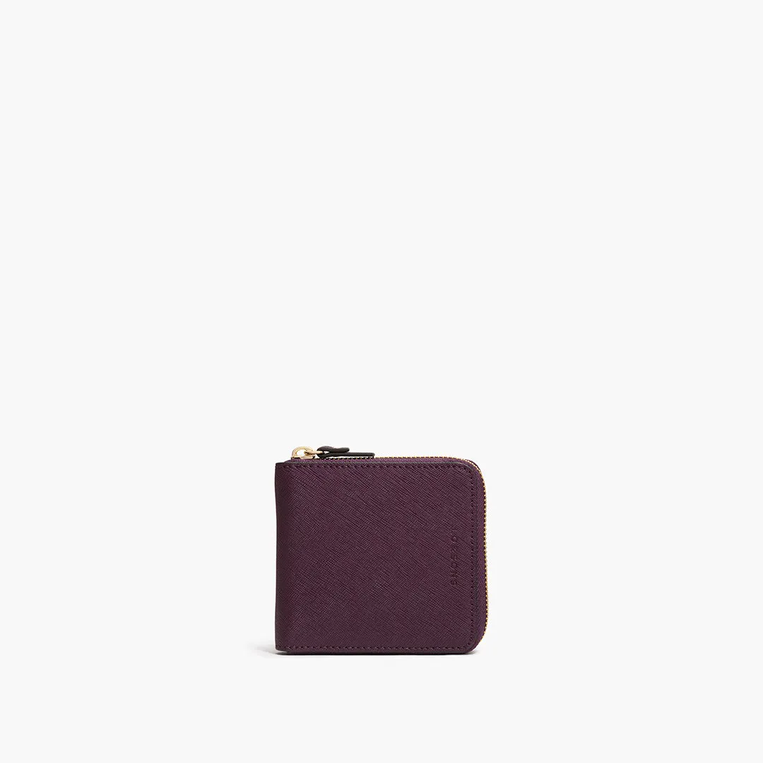 Mallorca Small Wallet - Saffiano Leather - Plum / Gold / Grey