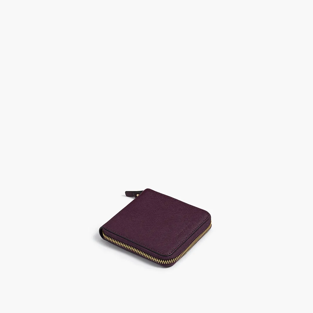 Mallorca Small Wallet - Saffiano Leather - Plum / Gold / Grey
