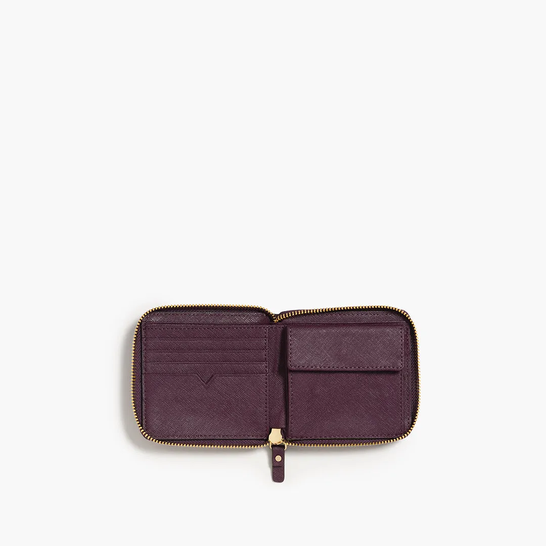 Mallorca Small Wallet - Saffiano Leather - Plum / Gold / Grey