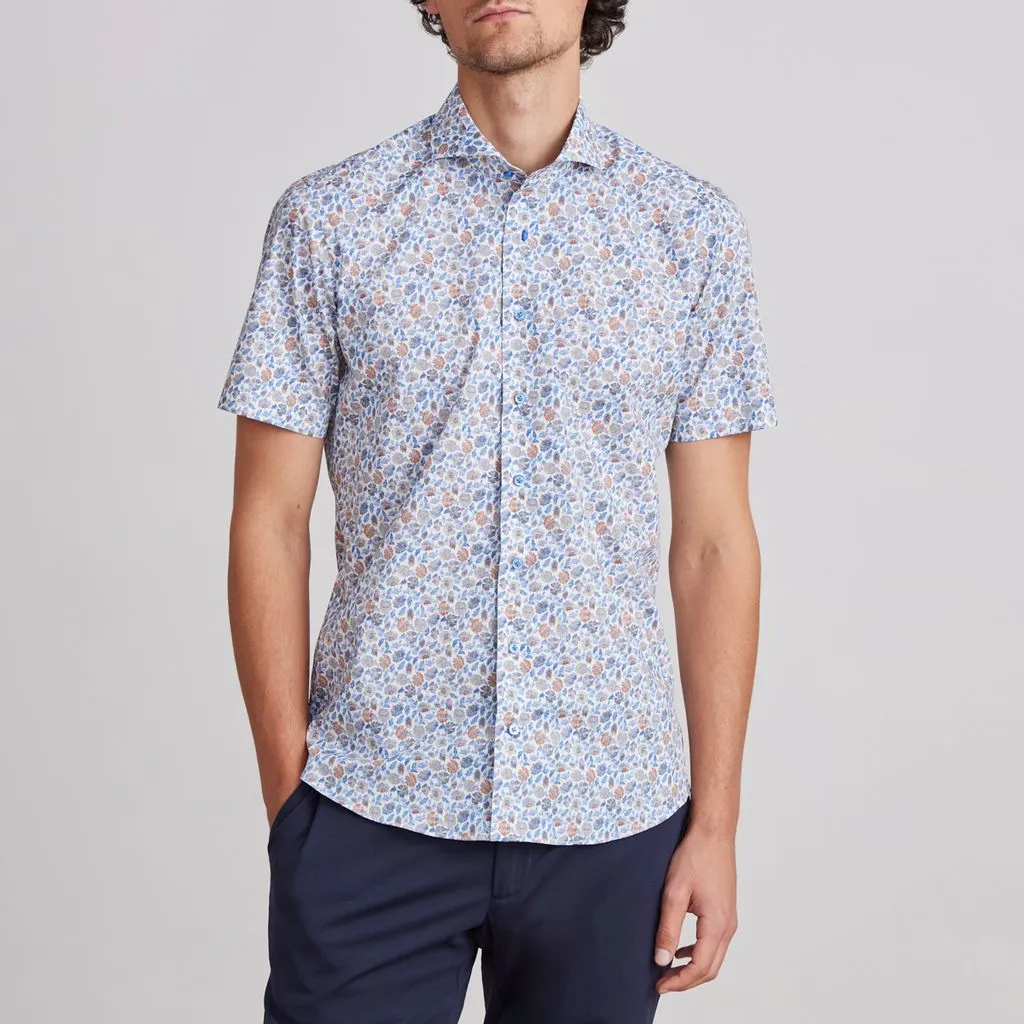 MARSEILLE FLORAL PRINT SHORT SLEEVE SHIRT - BLUE