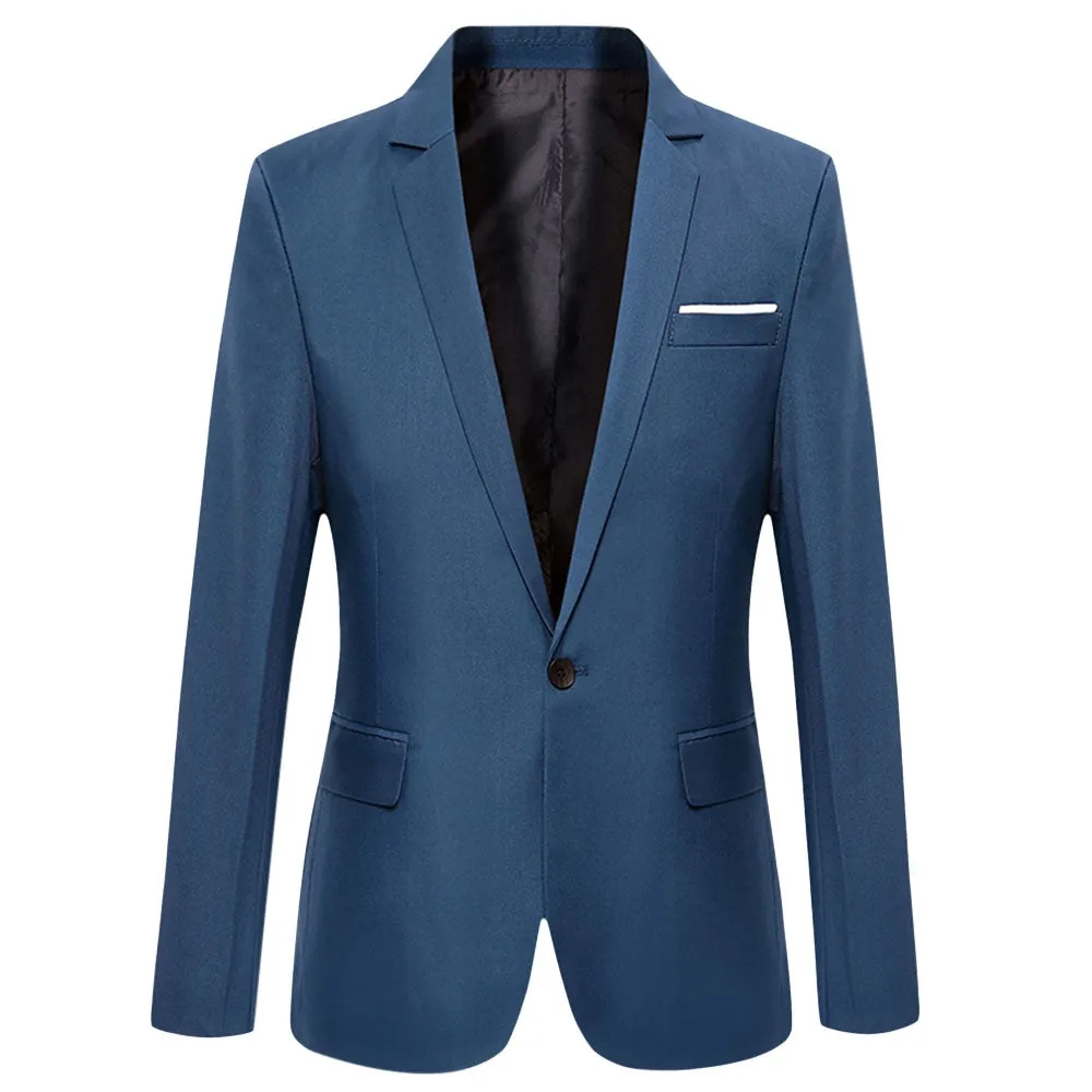 Men's Stylish Pure Color Turn Down Collar Slim Fit Suit