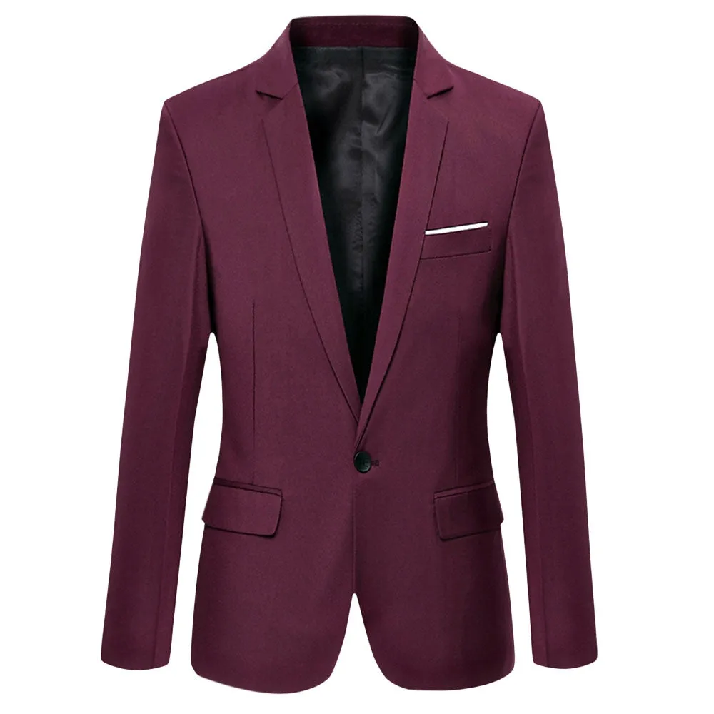 Men's Stylish Pure Color Turn Down Collar Slim Fit Suit