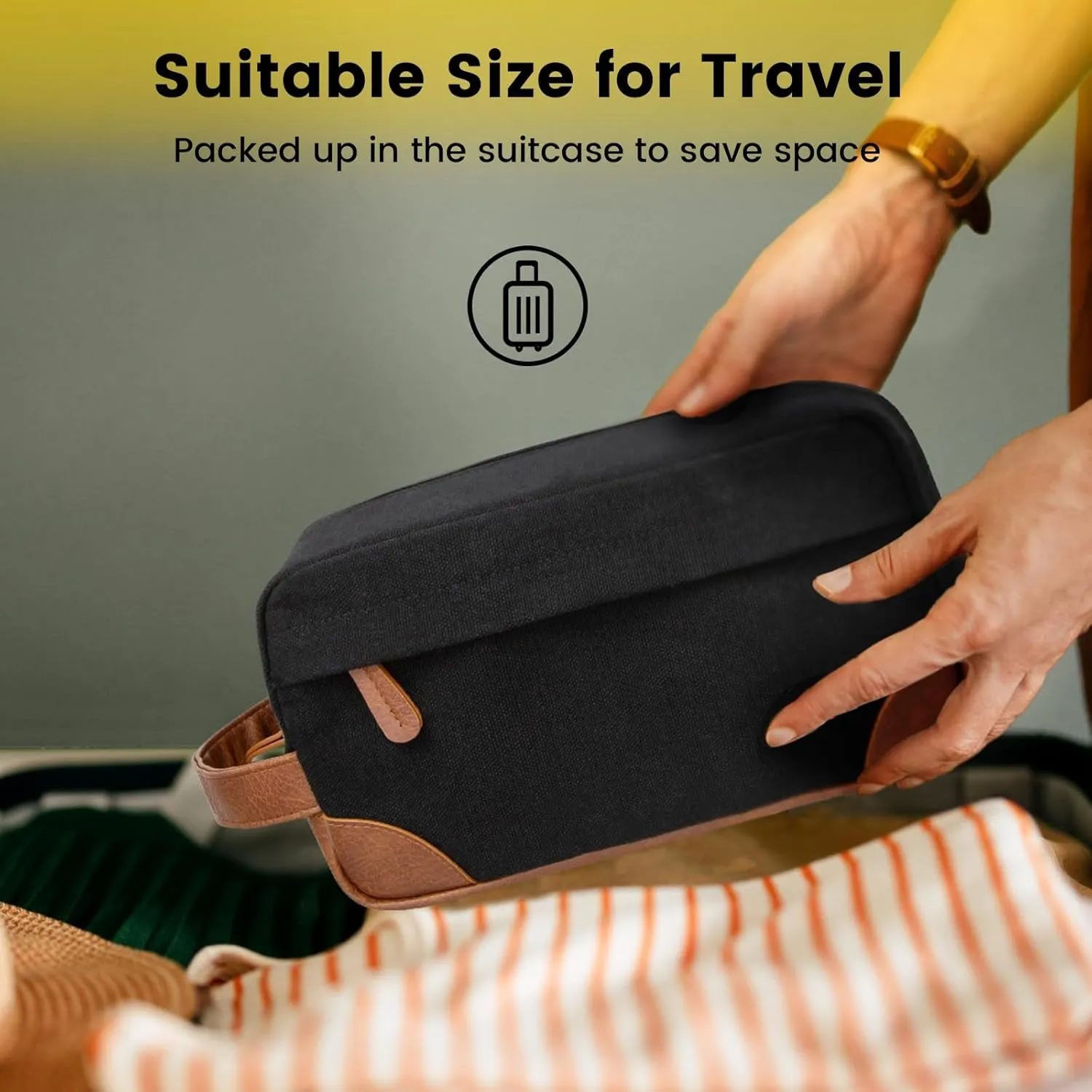 Mens Travel Toiletry Bag Waterproof Canvas Shaving Bag