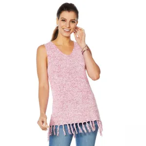 MOTTO Women's Lightweight V-Neck Tank Top Sweater with Fringe