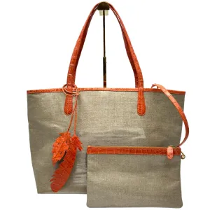 NANCY GONZALEZ Erica Coated Linen Tote - Beige & Coral