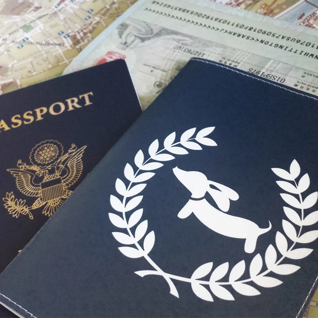 Navy Dachshund Passport Holder