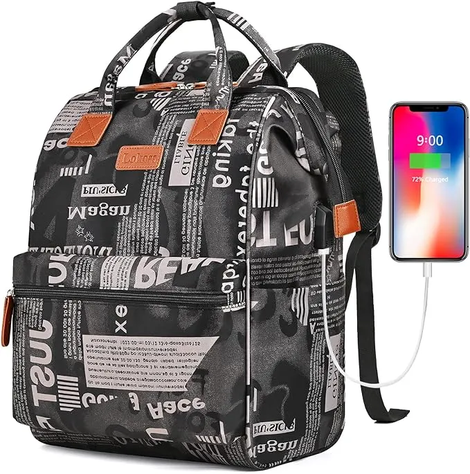 NEW BRINCH Laptop Backpack 15.6 Inch Wide Open Computer Backpack Laptop Bag College Water Resistant Business Travel Backpack Multipurpose Casual Daypack with USB Charging Port for Women Men, Alphabet, Retails $47 