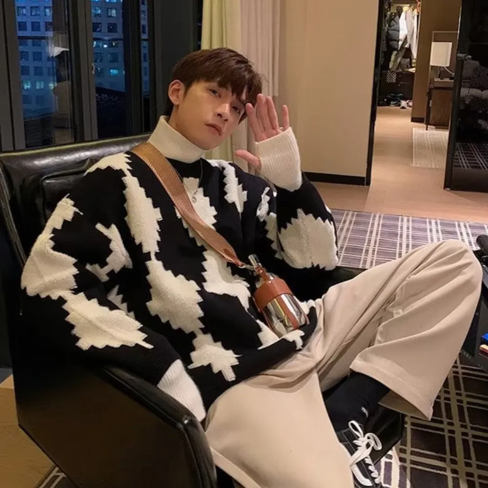 ⚡OOC' Casual Diamond Check Sweater