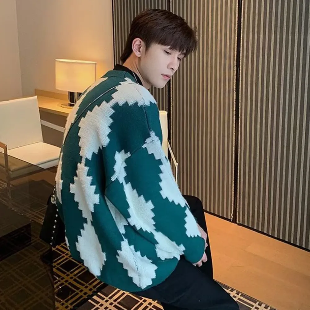 ⚡OOC' Casual Diamond Check Sweater