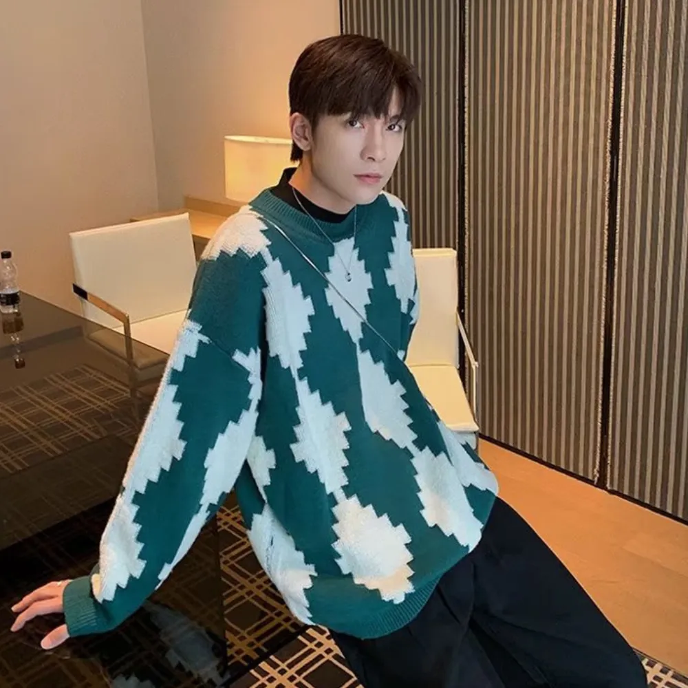 ⚡OOC' Casual Diamond Check Sweater