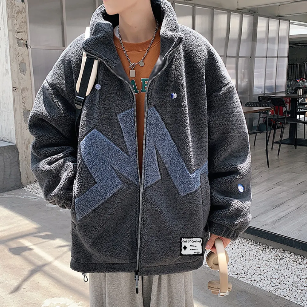 OOC' Casual Lettering Print Sherpa Coat